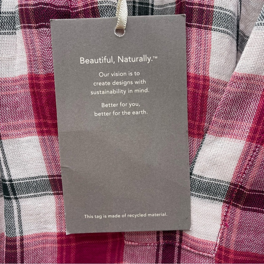 Garnet Hill - Plaid V-Neck Popover Womens Shirt- M - L - XL -100% Organic Cotton - Picture 6 of 9